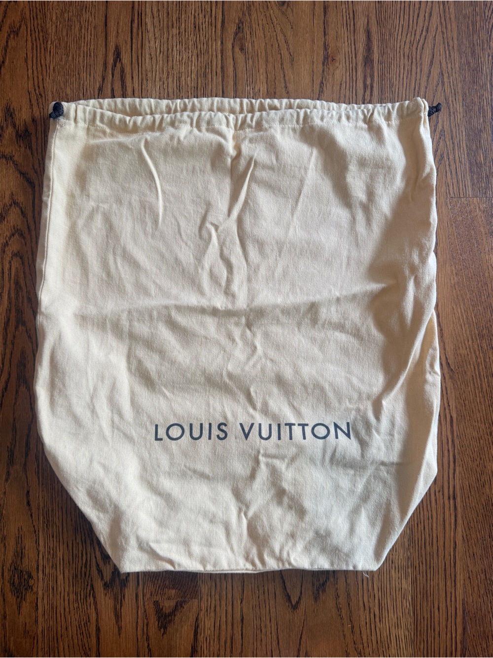 Authentic Louis Vuitton Neverfull bag Cream Drawstring dust Bag with Black Logo